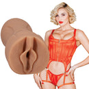 Signature Strokers Kenzie Anne Pocket Pussy Vanilla showcased with a model in a red outfit.