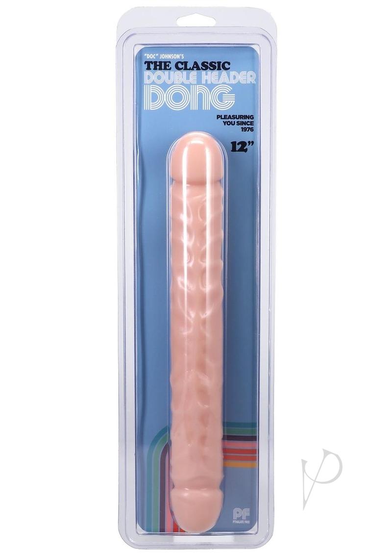 Jr Veined Double Header Dildo 12 inches Vanilla in packaging showing dual-ended design and 12-inch length.