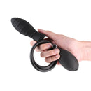Renegade InflataPlay Inflatable Anal Plug With Grip Black being held in hand with pump for inflation.