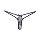 Allure Adore Dreaming Lace Panty Black One Size featuring a delicate lace front and strappy back design.