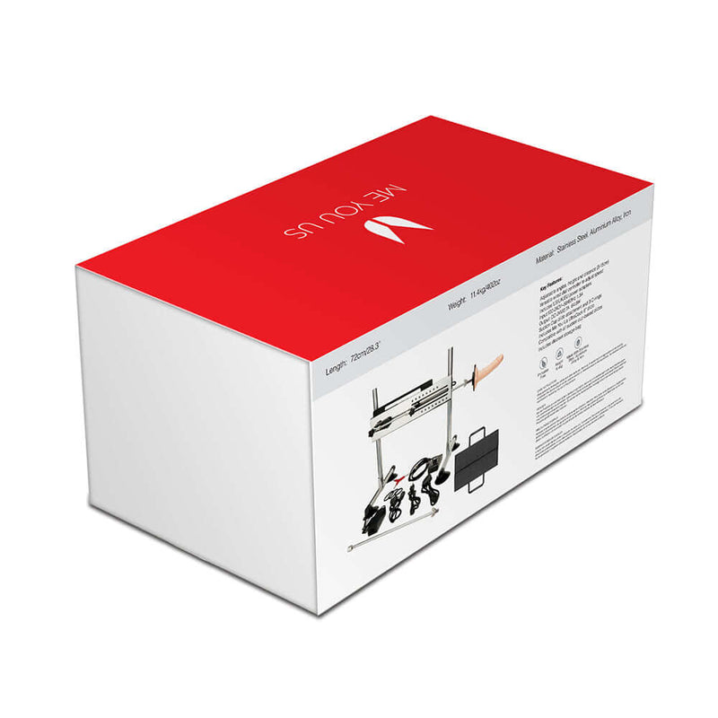 Me You Us UltraCock Sex Machine product packaging view with red branding and product details.