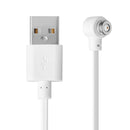 White USB charging cable with earbud connector for audio devices.