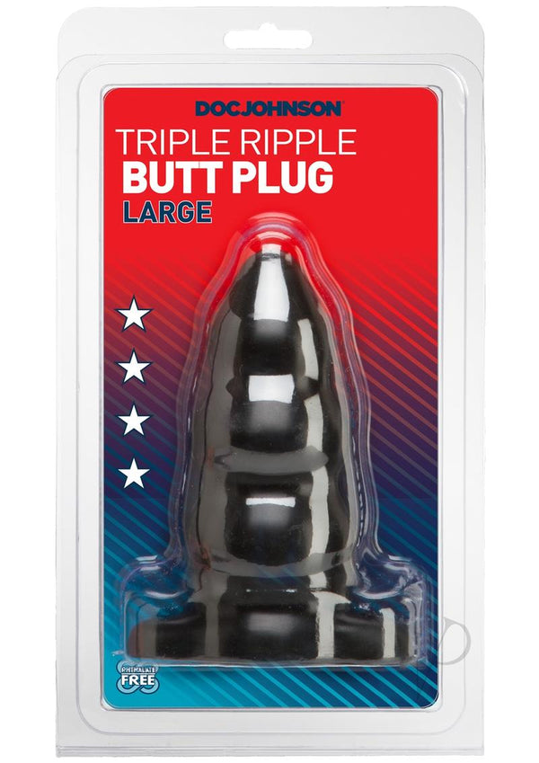 Triple Ripple Butt Plug Black Large-0