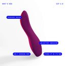 Dame Dip 2.0 Classic Vibrator Plum showcasing features like USB-C charging port, low-battery indicator, and increased squish.