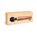 Le Wand Die Cast Rechargeable Massager Rose Gold packaging showcasing its elegant design and features.