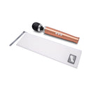 Le Wand Die Cast Rechargeable Massager Rose Gold with storage pouch for convenient travel and storage.