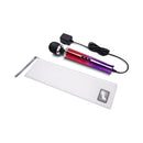 Le Wand Die Cast Plug-In Wand Massager Ombre with charging cord and storage pouch, showcasing vibrant colors and powerful design.