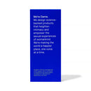 We're Dame. A blue box showcasing the brand's mission on science-backed intimacy products for womankind.