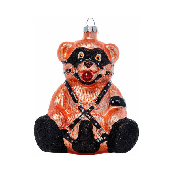 Cheeky Pornament Ready Teddy ornament featuring a bear in a playful harness design.