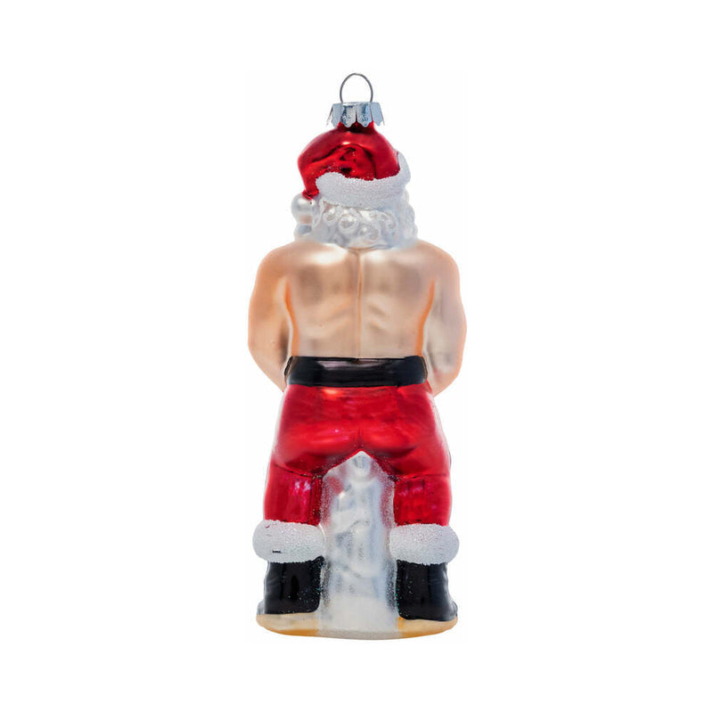 Cheeky Pornament Big Balls Claus, humorous Santa ornament, hand blown and individually painted, 5-7 inches tall.