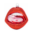 Cheeky Pornament Hot Lips ornament in ruby red with glitter, perfect for cheeky holiday decor.