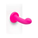 Together Pop 6 inch Silicone Dildo & Harness Set Pink on display with a vibrant pink color.