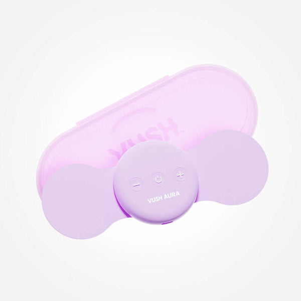 VUSH Aura Wireless Rechargable TENS Device with Travel Case in sleek, compact design.