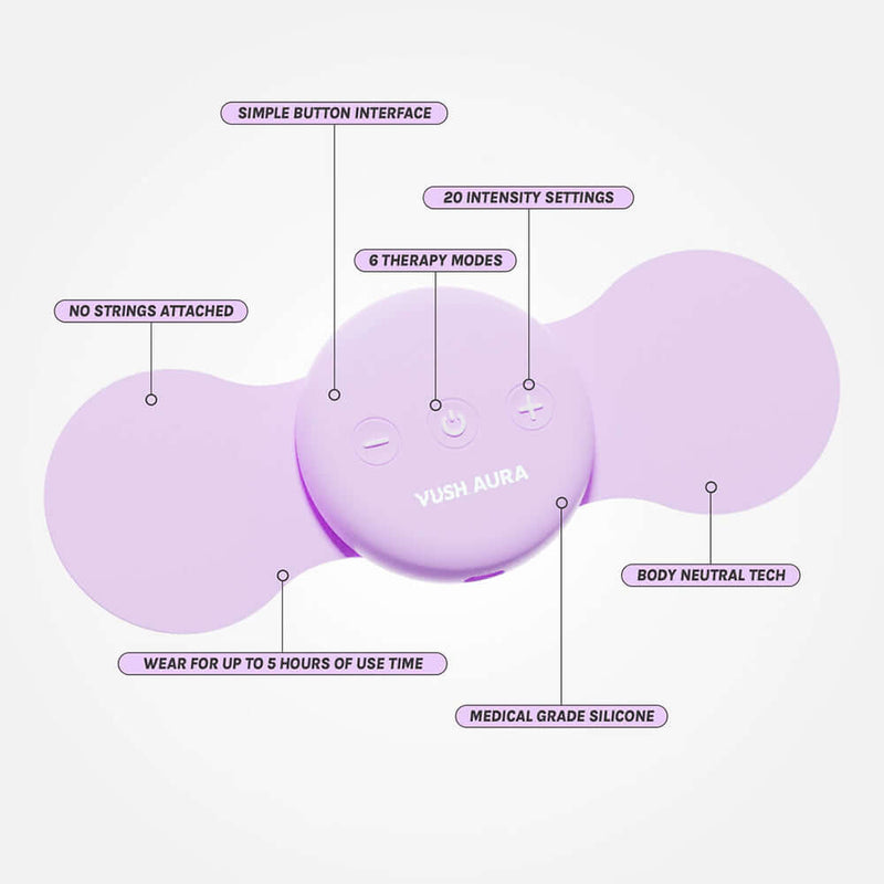 VUSH Aura Wireless TENS Replacement Electro Gel Pads with button interface and intensity settings for effective pain relief