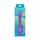 Luv Inc Dv35 Duo Vibrator Purple displayed in packaging with ergonomic design and control buttons.