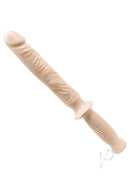 Doc Johnson Manhandler White 14.5-inch PVC dildo with veined shaft and police baton styled handle for easy grip.