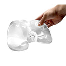 Adam & Eve Peek-a-booty Clear Dual Entry Masturbator held by hand with clear material for visible pleasure.