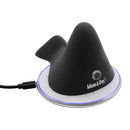 Adam & Eve The Rumbling Rider Vibrating Grinder Black on a charging base with blue LED light.