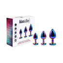 Adam & Eve Rainbow Heart Anal Plug Training Set featuring three graduated metal plugs in rainbow chrome.