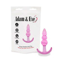 Adam & Eve Bumpy Bubbles 4.25 Inch Anal Plug Pink with packaging, featuring a tapered tip and stimulating beads.