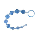 Adam & Eve Sassy Graduated Anal Beads Blue featuring a long string of ten progressively sized beads.