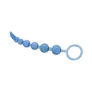Adam & Eve Sassy Graduated Anal Beads Blue displayed on a white background for intimate exploration.