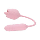 Adam & Eve Thrust & Tickle Rose Dual Vibrator featuring a pink rose-shaped clitoral stimulator and thrusting vibrator.