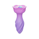Adam & Eve Rotating Rose Vibrating Anal Plug Periwinkle showing its beautiful rose design and swirled silicone surface.