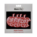 Adam & Eve Apple Satin Nipple Pasties packaging with apple design and logo for flirty evenings.