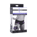 Strap U Lace Envy Pegging Set Purple and Black packaging featuring a crotchless harness and silicone dildo.
