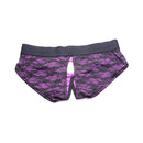 Strap U Lace Envy Pegging Set Purple and Black harness showcasing lace design with a crotchless feature.