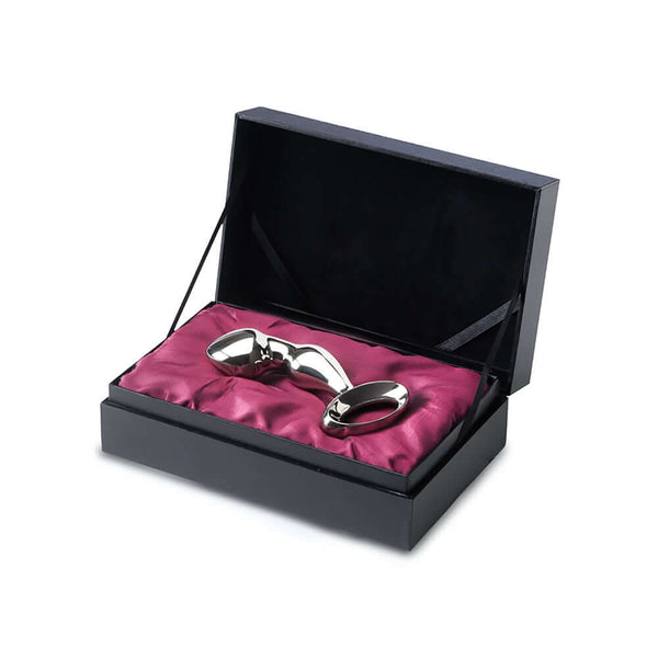 njoy Prostate Pfun Stainless Steel Plug elegantly displayed in a luxury box with satin interior for superior pleasure.