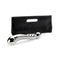 njoy Eleven Stainless Steel Dildo next to a stylish black storage pouch.
