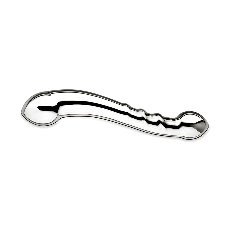njoy Eleven Stainless Steel Dildo with sleek design and shiny surface, ideal for intense pleasure.