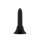 Nu Sensuelle Point Rechargeable Silicone Bullet Black standing upright on its charging base.
