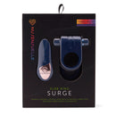 NU Sensuelle Silicone Ring XLR8 with Remote Control Blue displayed in packaging showcasing design and features.