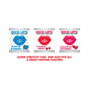 Dicklips Gummy Cock Rings Assorted Flavors 21 Piece Display featuring blueberry, cherry, and strawberry flavors.
