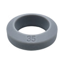 Adam & Eve 3 Piece Comfort Enhancer Cock Ring Set Gray, showcasing a gray silicone cock ring with size 35.