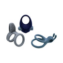 Adam & Eve Rockin' Rumbler Vibrating Cock Ring Set Gray featuring three distinct silicone rings.
