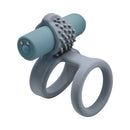 Adam & Eve Rockin' Rumbler Vibrating Cock Ring Set Gray featuring silicone rings and a vibrant bullet.