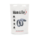 Adam & Eve Adam's Ridged Triple Cage Cock Ring Gray packaging with silicone rings design and product information.