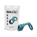 Adam & Eve Adam's Ridged Cage Silicone Cock Ring Teal in package with product details.