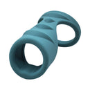 Adam & Eve Adam's Ridged Cage Silicone Cock Ring Teal, a dual-loop erection enhancer for couples.