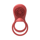 Adam & Eve Vibrating Rose Couples Triple Stimulator featuring a textured rose design and dual girth enhancers.