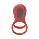 Adam & Eve Vibrating Rose Couples Triple Stimulator in red with two stretchy rings and a textured vibrating design.
