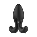 Adam & Eve Omega Vibrating Plug, a sleek black vibrating plug with a tapered tip and flared base for pleasure.