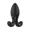 Adam & Eve Omega Vibrating Plug in sleek black silicone with a tapered design and flared base.