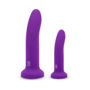 Together Duo 2 Pc 5.5 inch & 8 inch Dildo and Harness Set Purple featuring two purple dildos of different sizes.