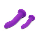Together Duo 2 Pc 5.5 inch & 8 inch Dildo and Harness Set Purple featuring two purple dildos.