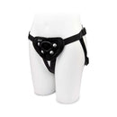 Together Tilt 6.5 inch Silicone Dildo and Harness Set Purple harness view on mannequin showing adjustable straps.